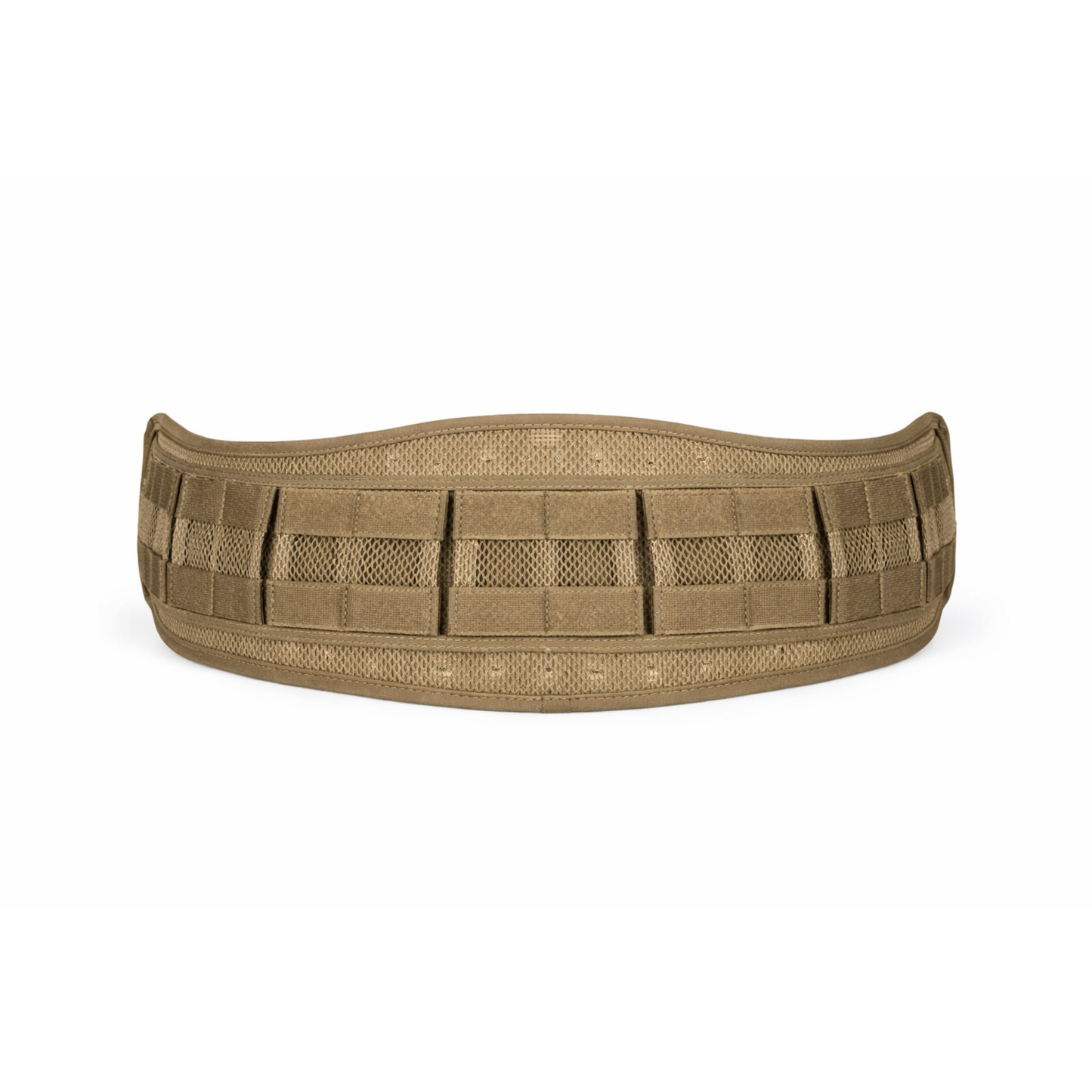 Rear view of professional load bearing battle belt with modular attachment system
