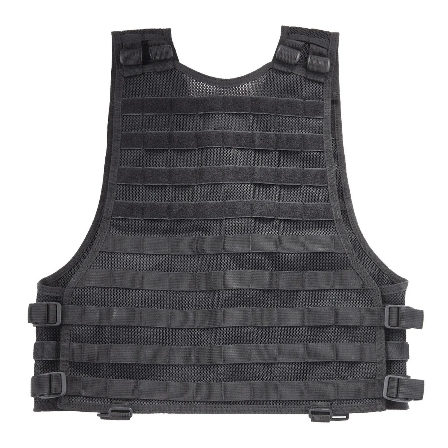 LBE style tactical vest back view showing mesh construction and adjustment straps