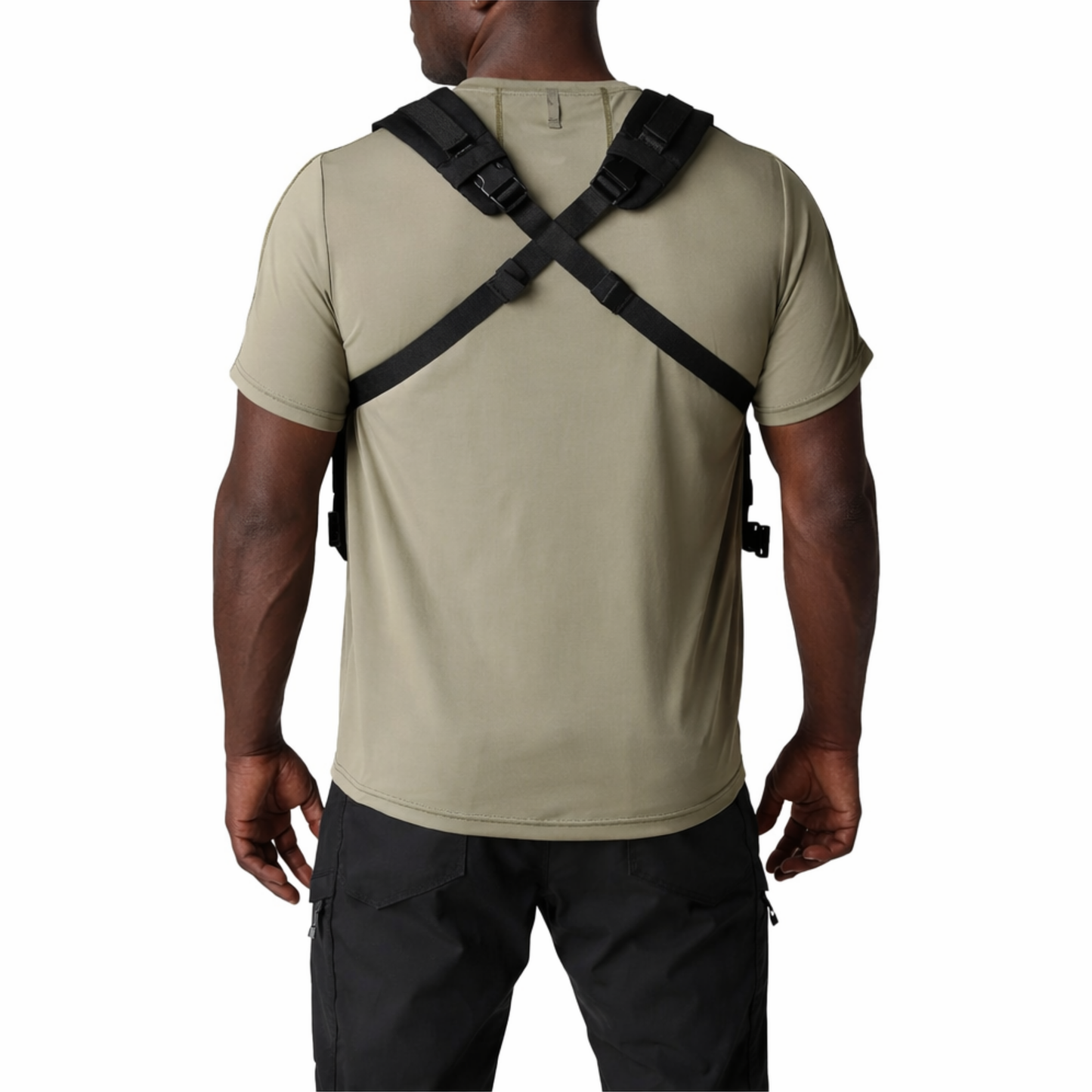 TacTec style chest rig back view showing cross back harness and adjustable nylon straps