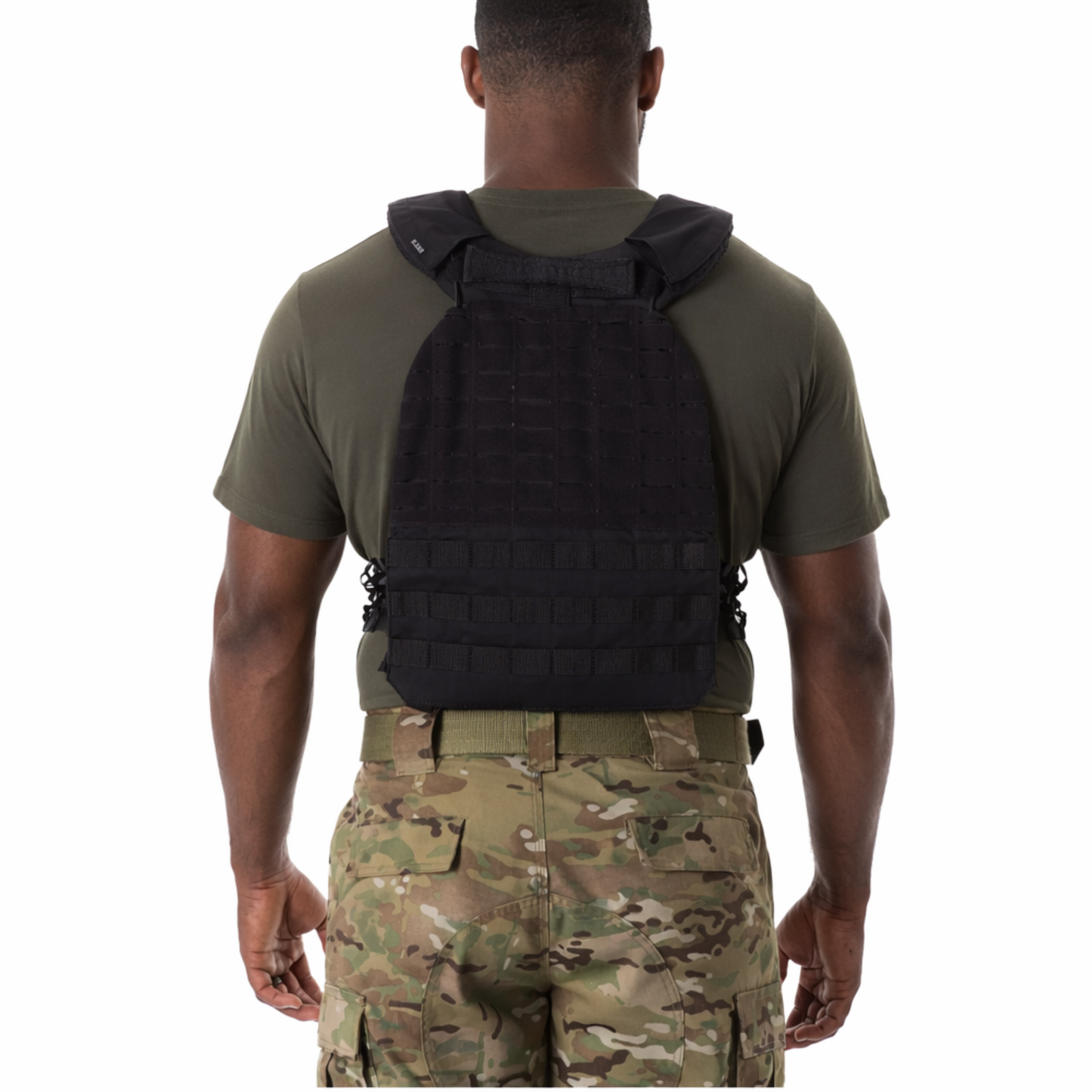 TacTec style tactical plate carrier rear view displaying breathable back panel and secure load distribution